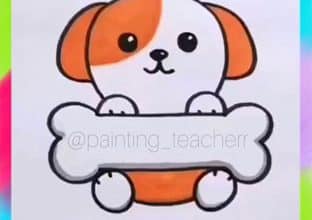 نقاشی توله سگ با استخوان