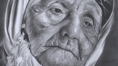 نکات نقاشی چهره افراد مسن در سیاه قلم